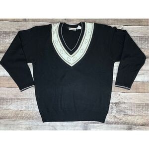 Essential Elements Black Embellished V-Neck Lambs Wool Sweater sz MEDIUM